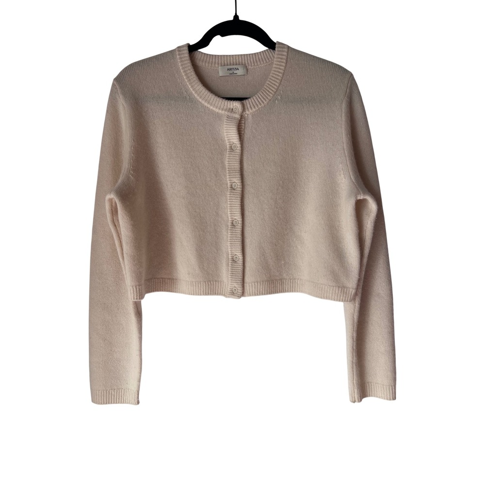 Aritzia 100% Cashmere Cropped Cardigan Crew Neck Sweater Small